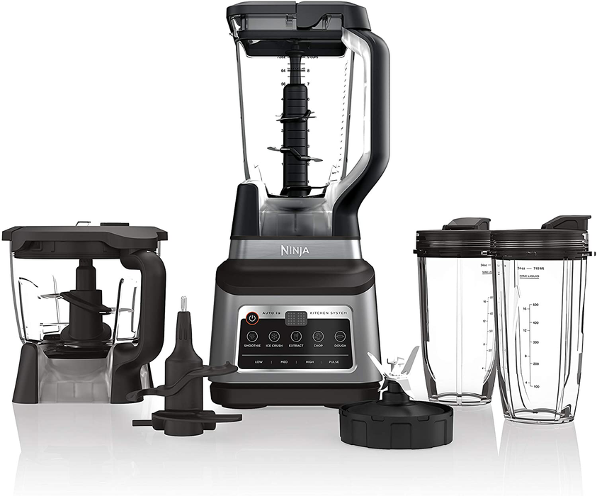 Ninja BN801 Professional Plus Kitchen System, 1400 WP, 5 Functions for Smoothies, Chopping, Dough & More with Auto IQ, 72-oz.* Blender Pitcher, 64-oz. Processor Bowl, (2) 24-oz. To-Go Cups, Grey